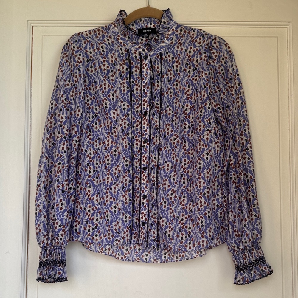 New Without Tag Lavender Floral Pintuck Neck Blouse By Me+Em